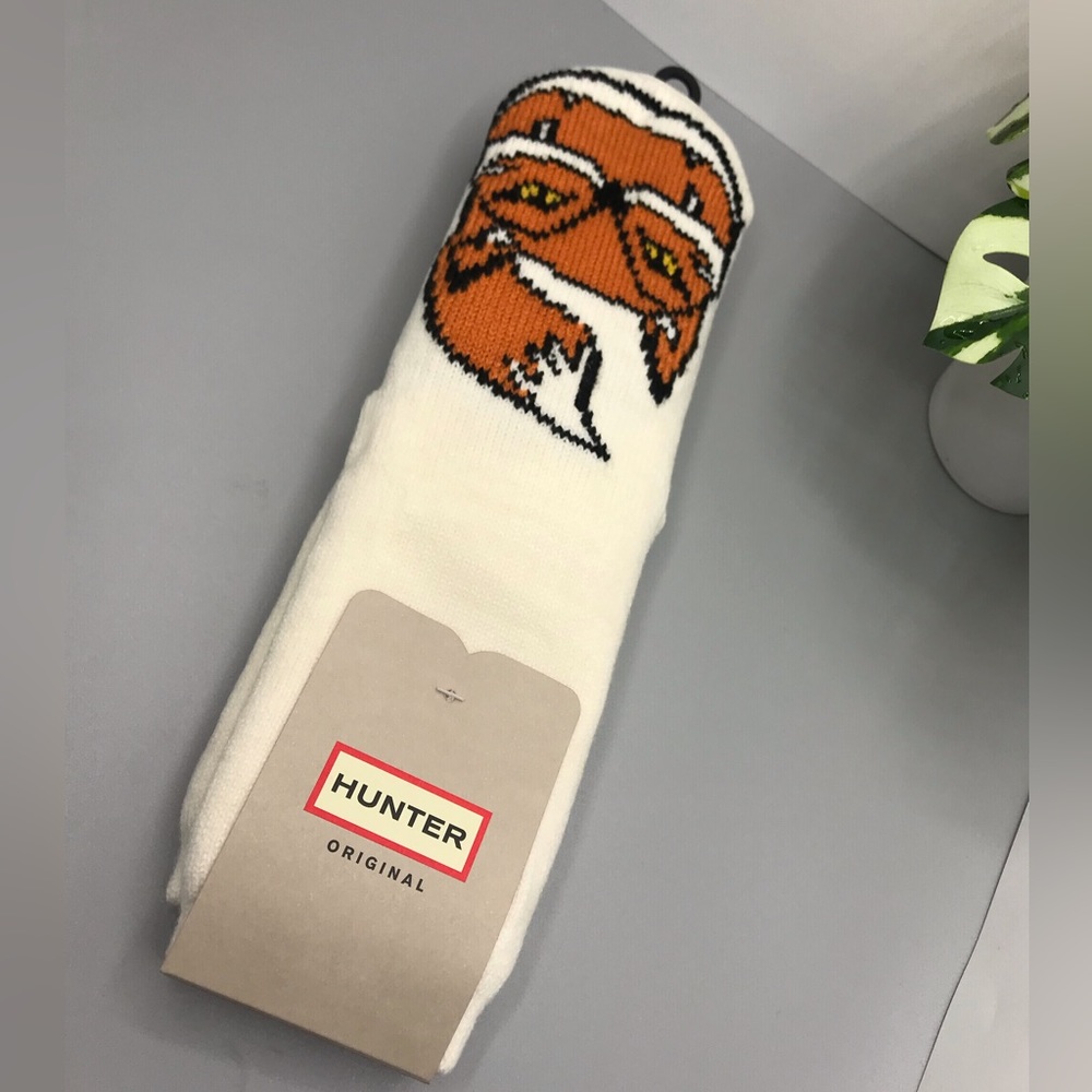 Hunter Original Kids Girls Cheeky Fox Slipper Socks White